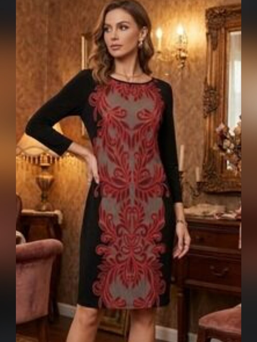 NWOT Banana Republic 3/4 Sleeve Dress Sz M Black/Red Paisley